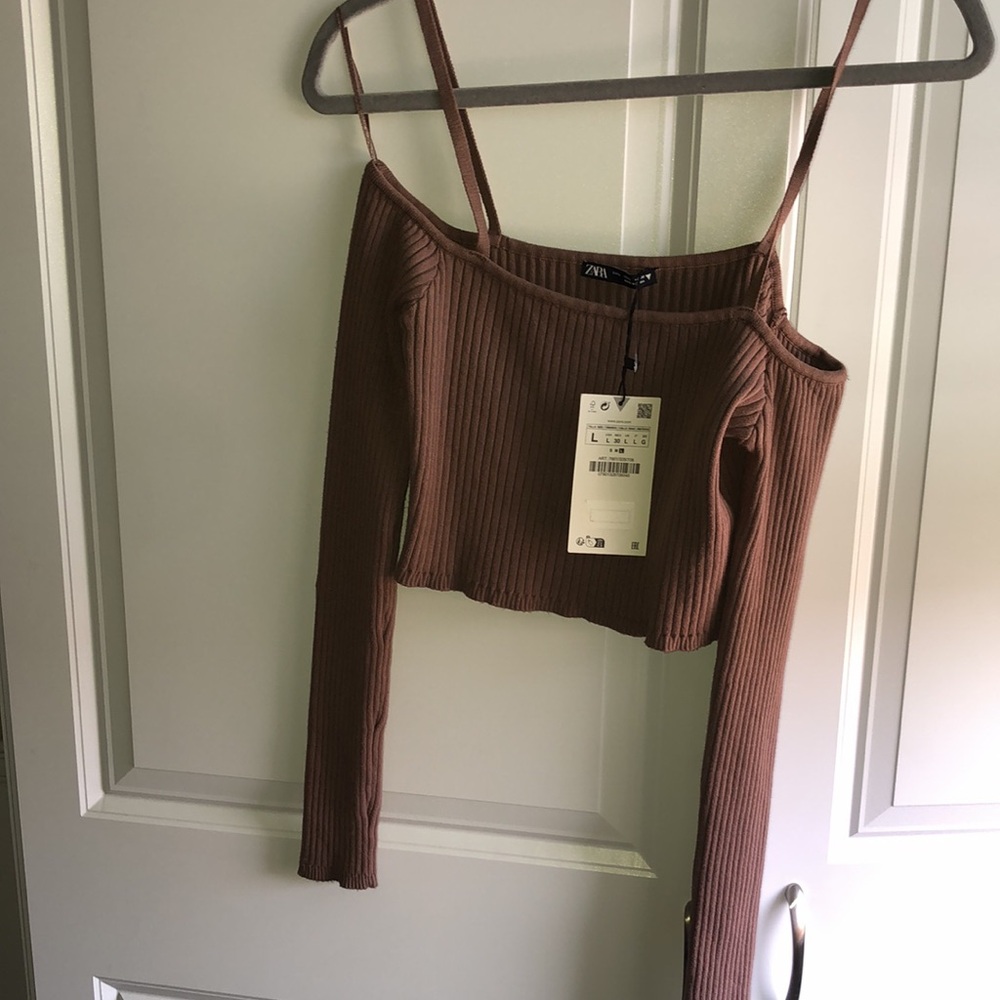 ZARA Ribbed‎ Rib Crop Cropped Sweater Large NWT Mink